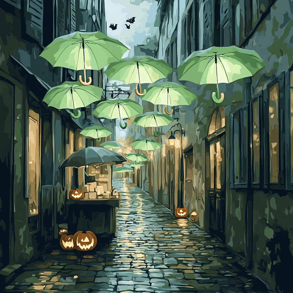 Lantern Alley With Haunted Umbrellas paint by numbers