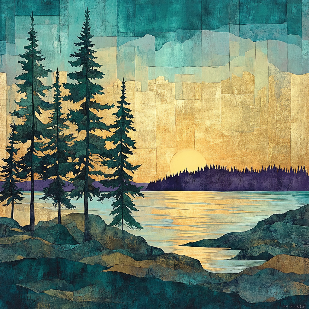 Franklin Carmichael Inspired Pine Screen At Sunset Paint by numbers kits