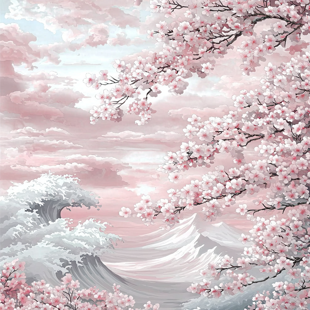 Hokusai Inspired Japanese Cherry Blossoms DIY Paint By Numbers