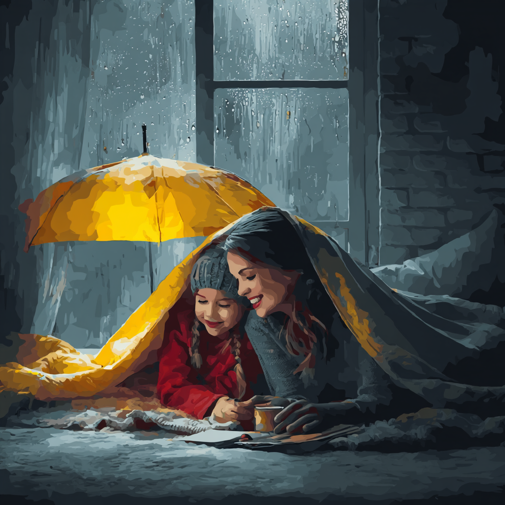 Mommy And Me On A Rainy Day Paint By Color