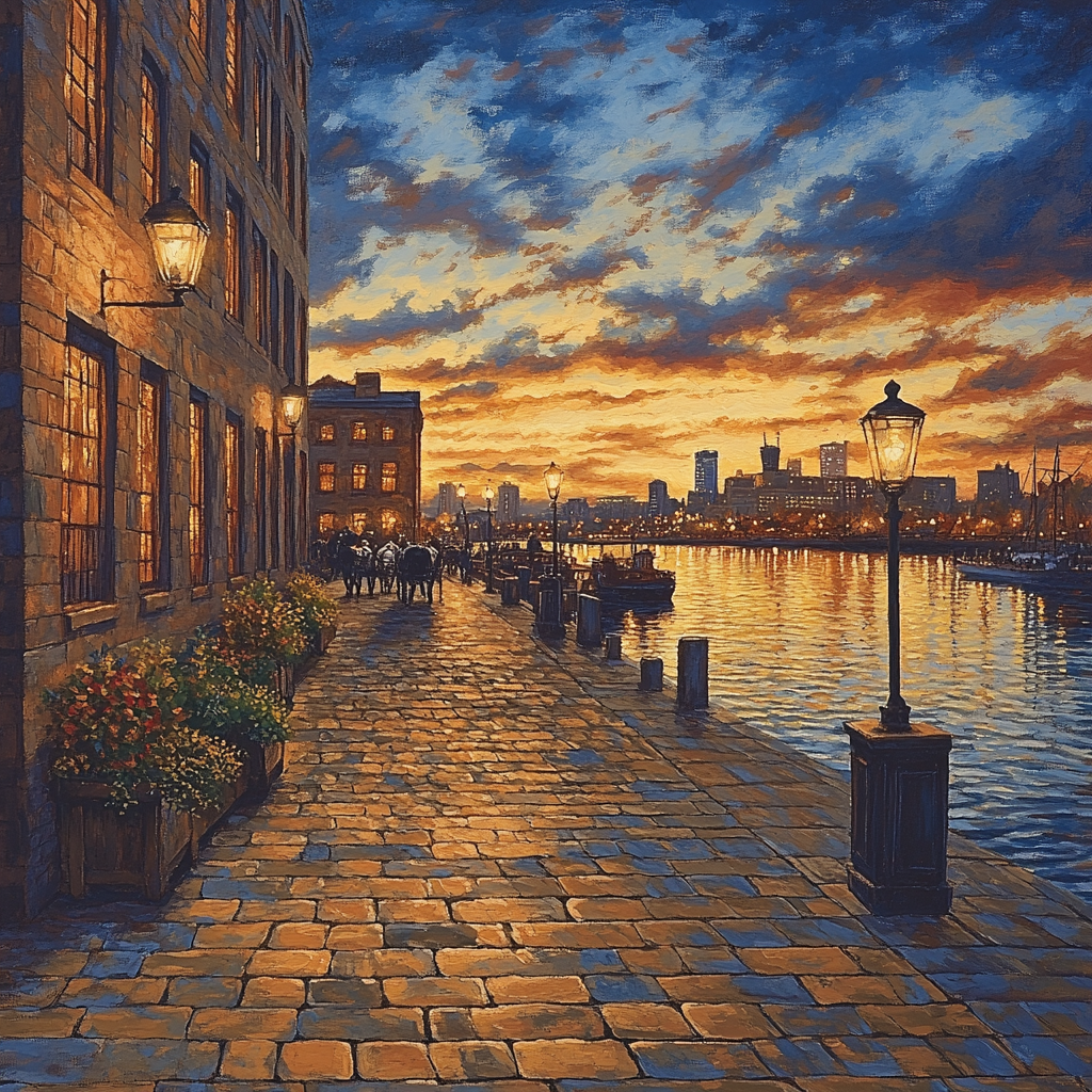 Old Montreal Boardwalk Sunset Montreal Canada Paint by numbers art