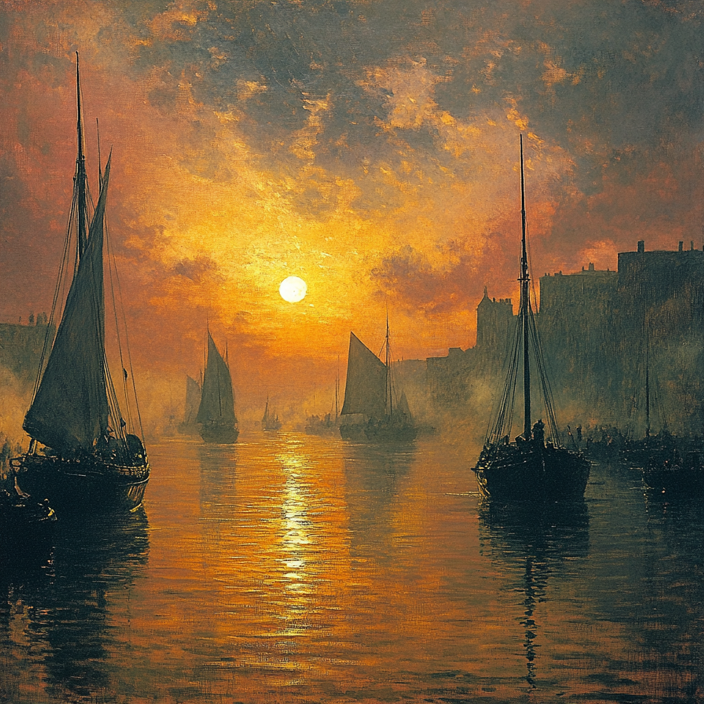 Turner Inspired Golden Sunset Harbor Numbered painting kits