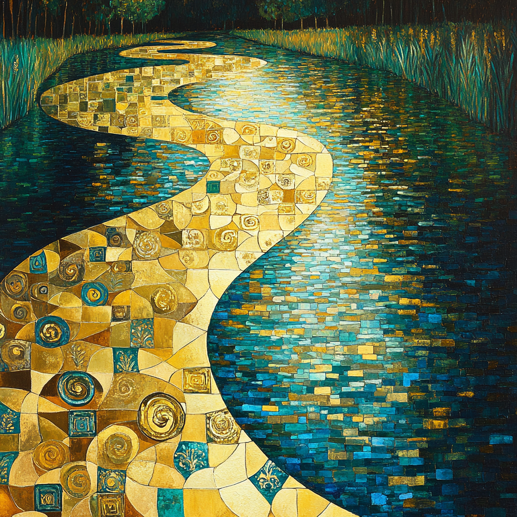 Gustav Klimt Inspired Abstract Golden River Reflections painting number kit