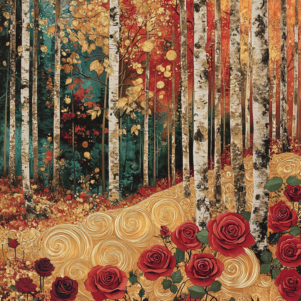 Gustav Klimt Inspired Golden Forest Of Roses Paint by numbers art