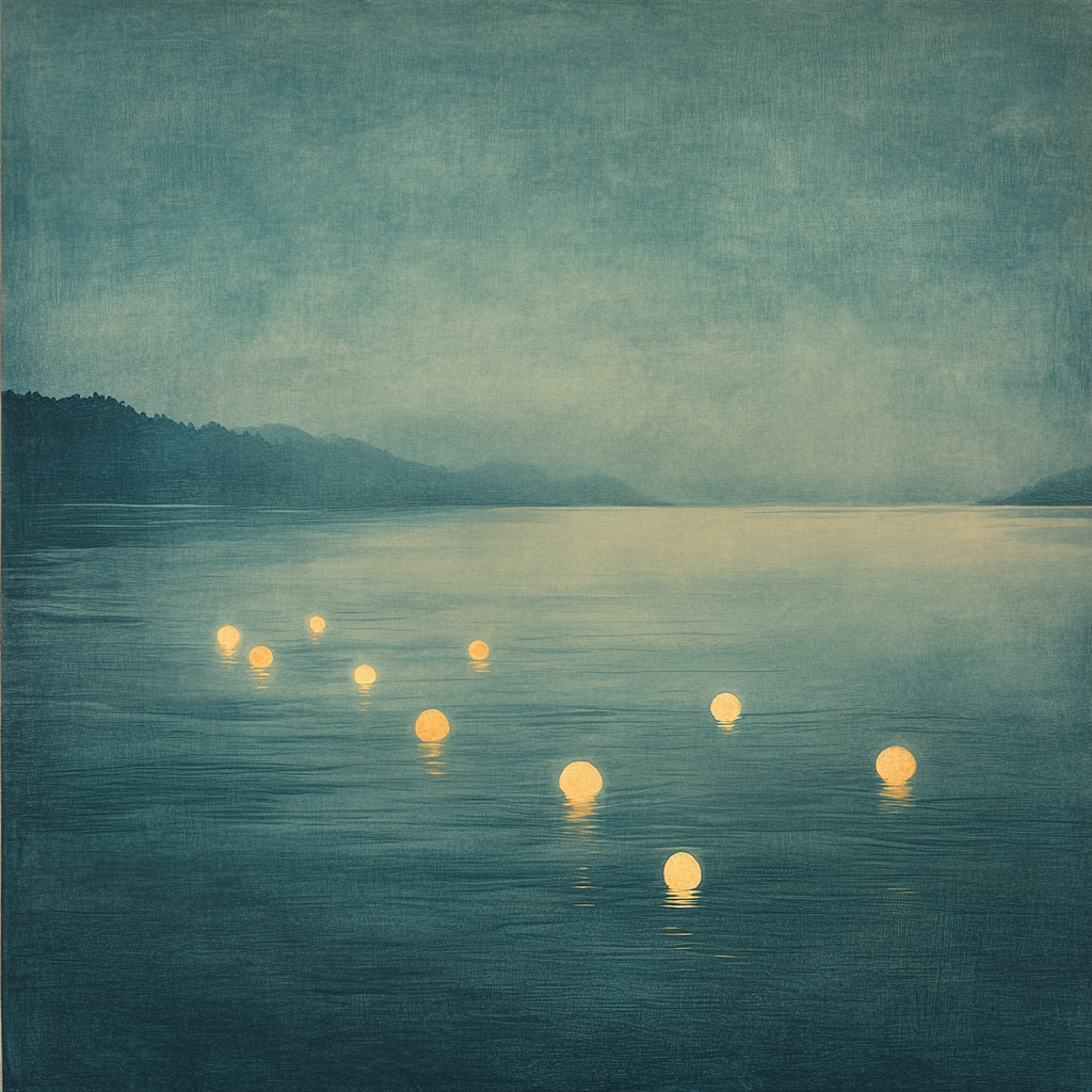Hiroshige Inspired Mist Over Floating Lantern Sea Painting by numbers kit