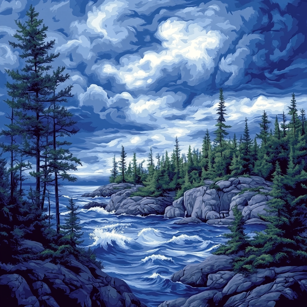 Arthur Lismer Inspired Turbulent Sky Over Georgian Bay paint by numbers
