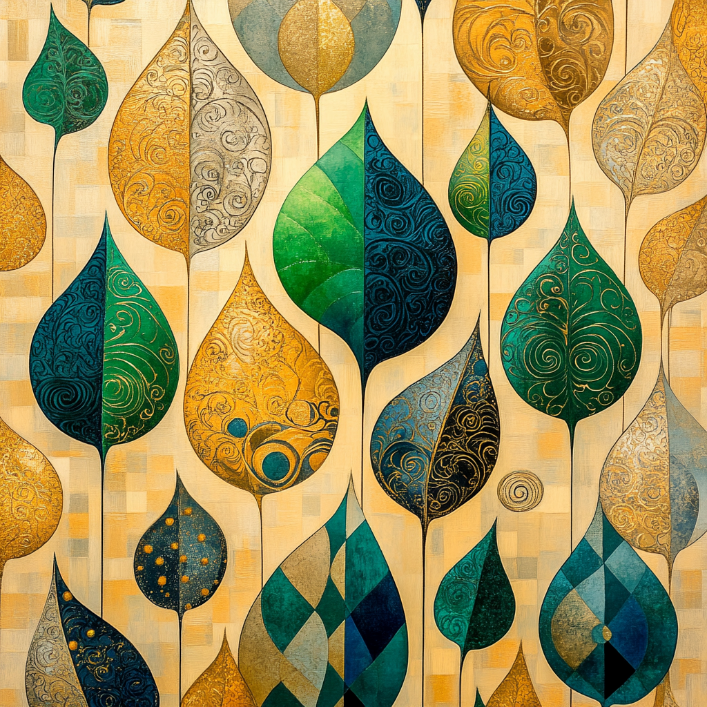 Gustav Klimt Inspired Abstract Leaf Patterns Number painting