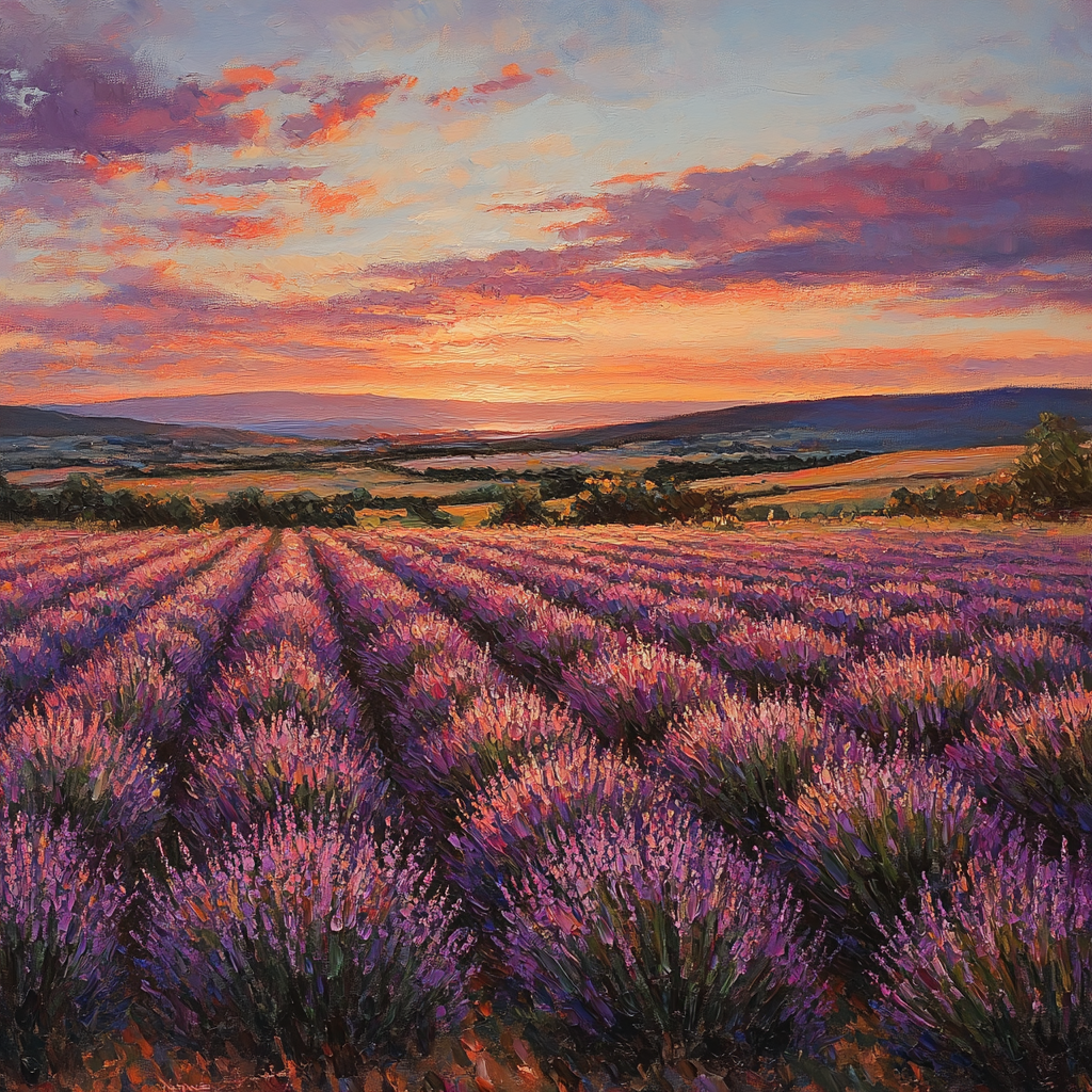 Monet Inspired Lavender Field At Sunset DIY paint by numbers