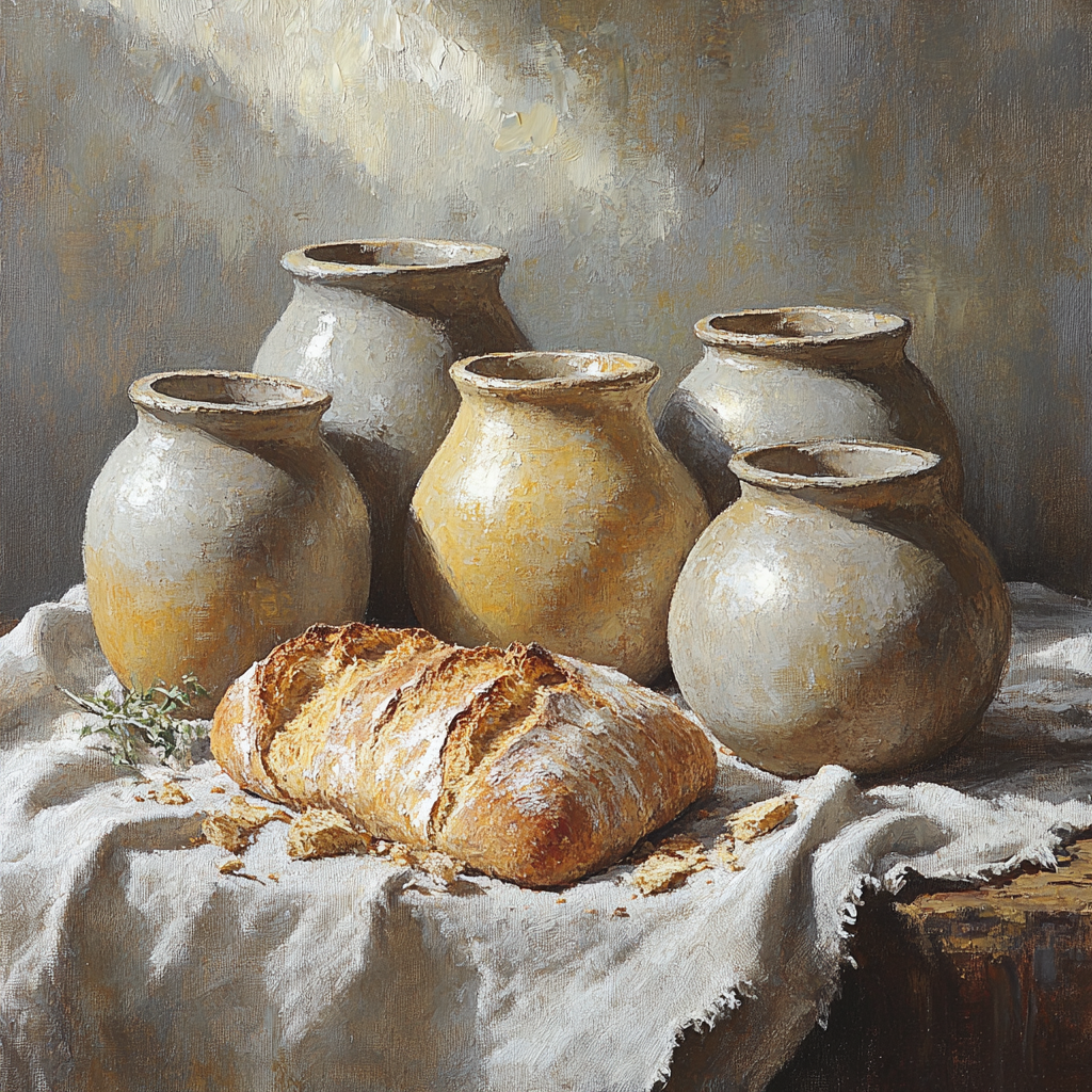 Diego Velázquez Inspired Ceramic Water Jars And Bread Still Life paint by numbers