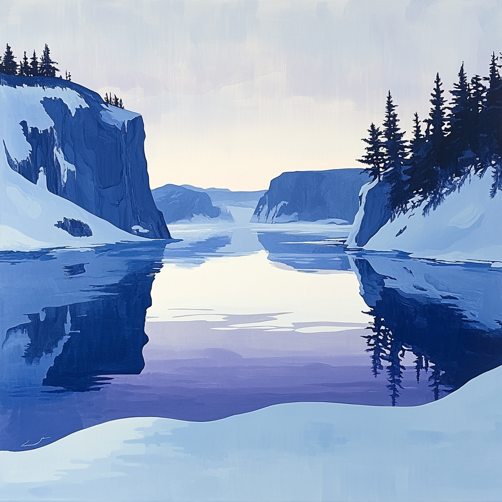 Lawren Harris Inspired Frozen Northern Fjord At Dawn paint by color