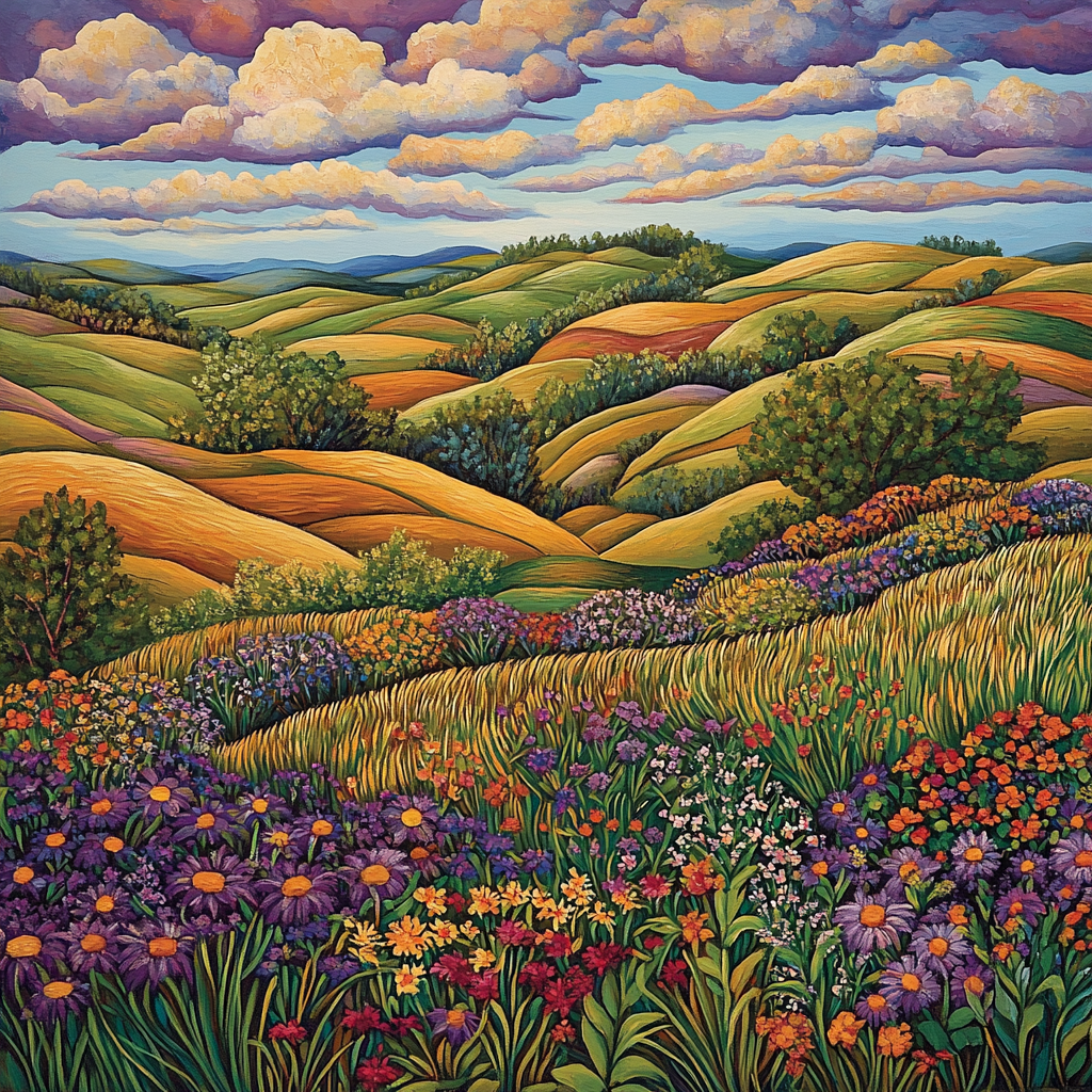 J. E. H. MacDonald Inspired Rhythmic Meadow And Cloud Study paint by number