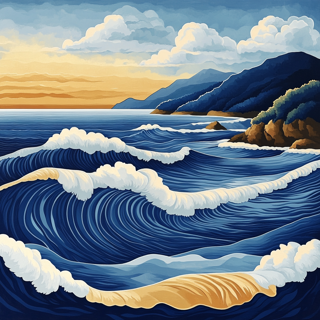 Hokusai Inspired Coastal Sunrise paint by numbers