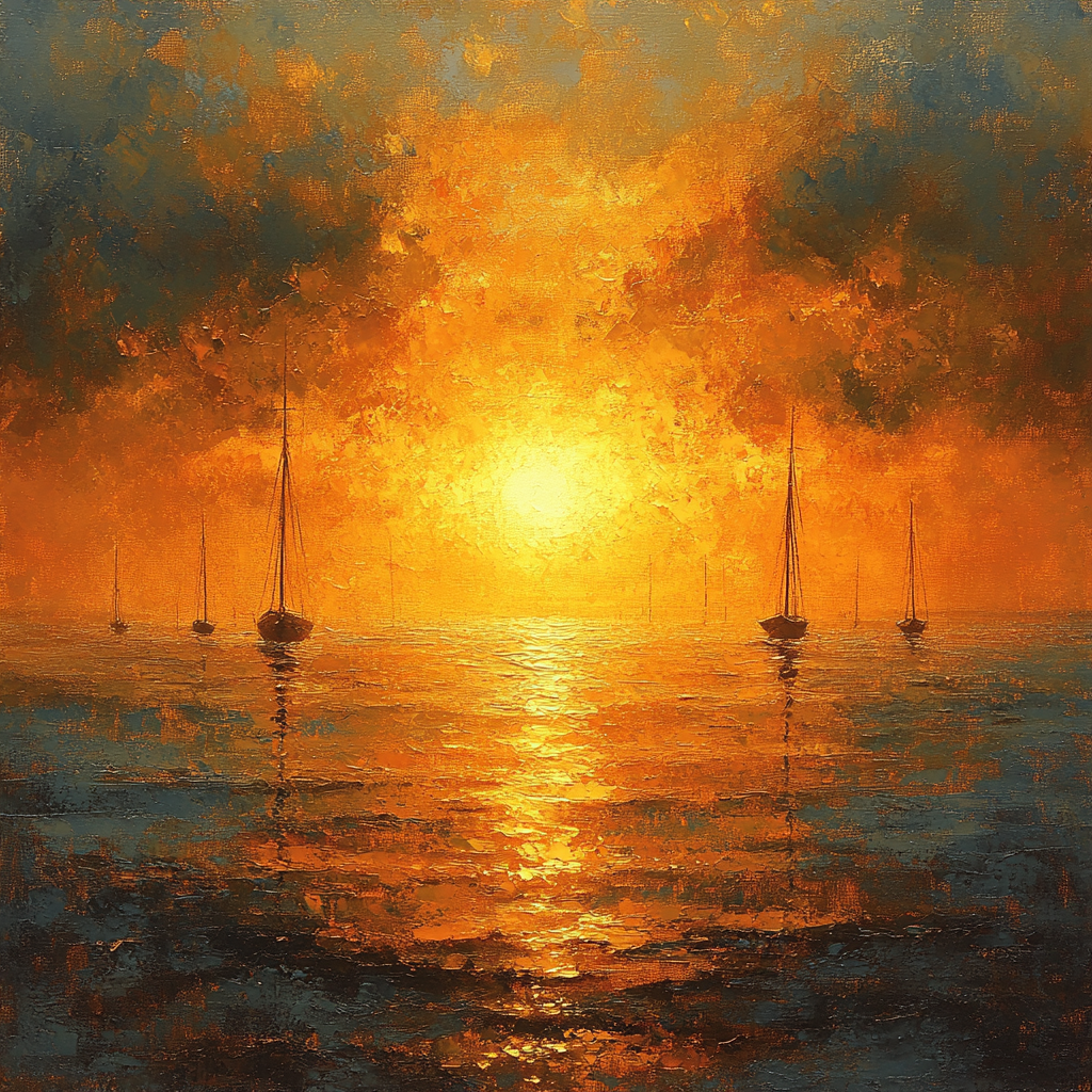 Turner Inspired Fiery Sunset Over Sea Number painting