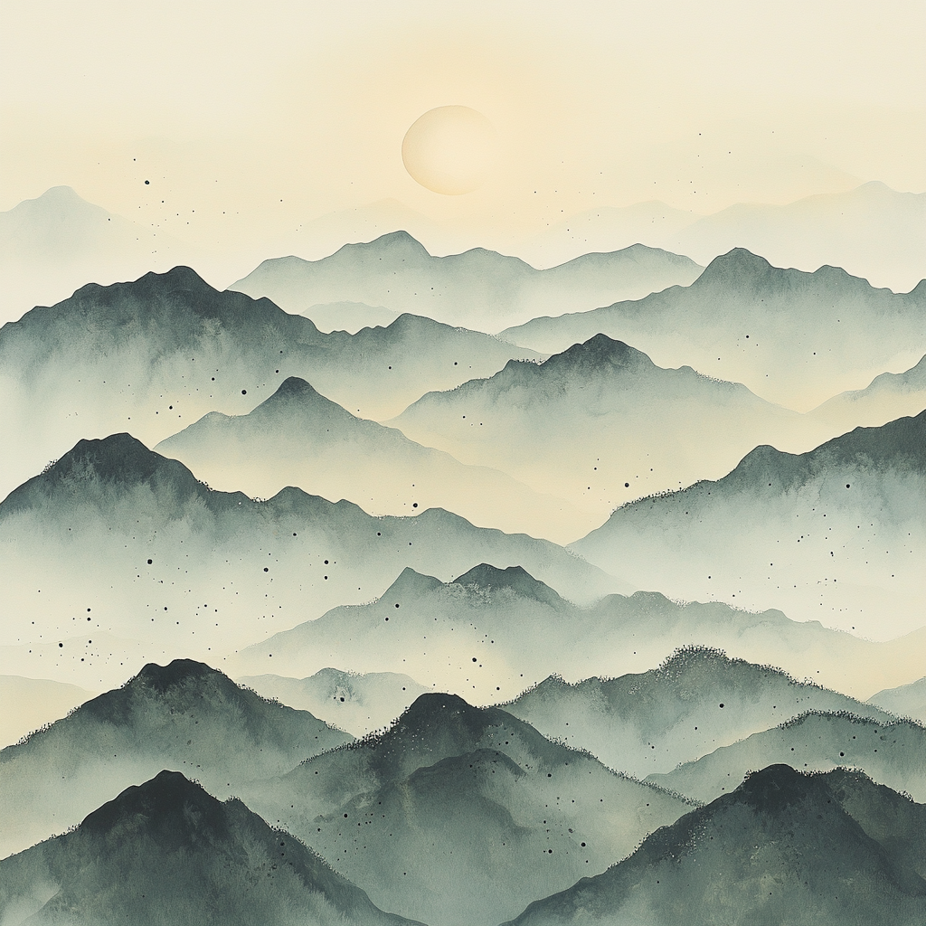 Zhao Mengfu Inspired Misty Mountain Moon Painting by numbers kit