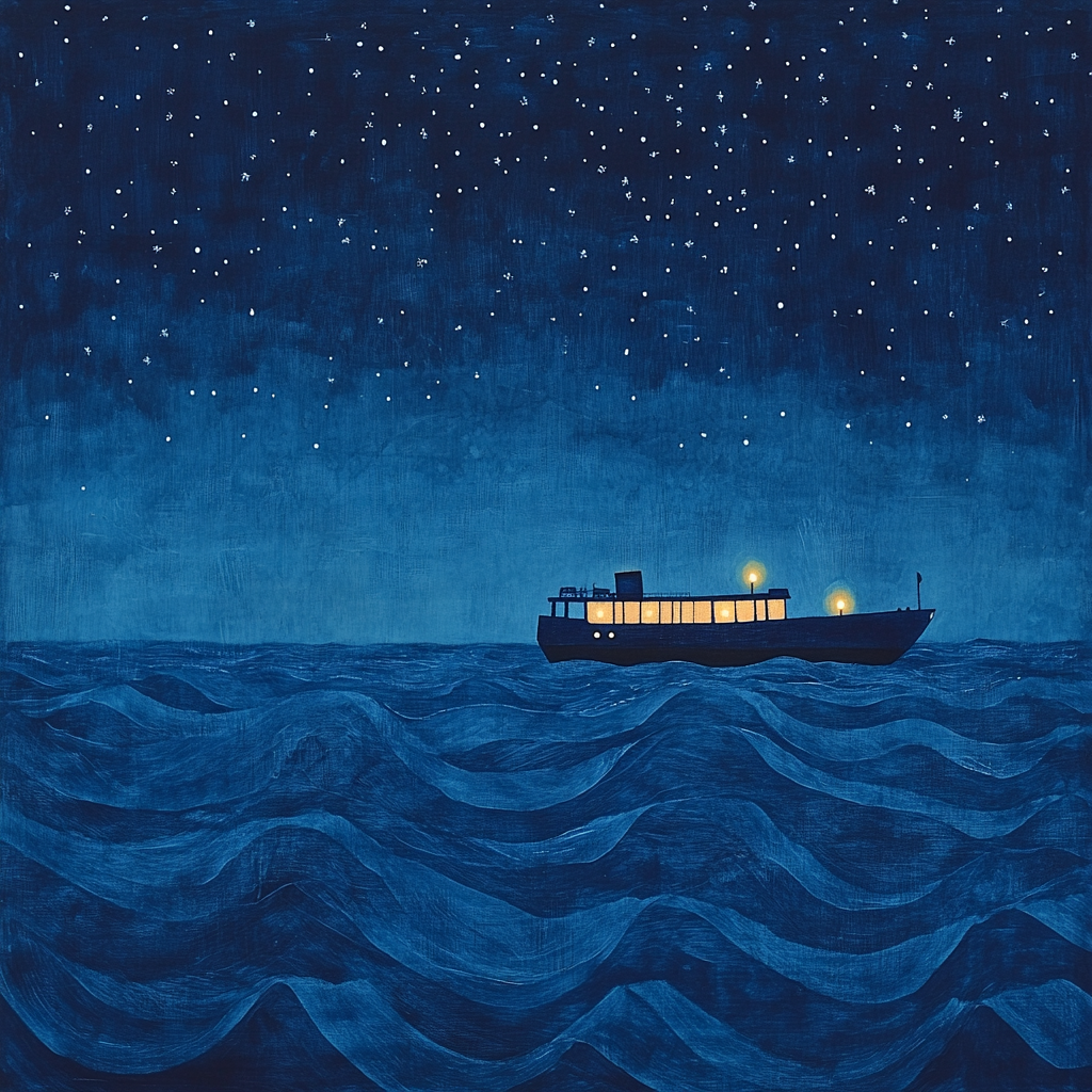 Hokusai Inspired Night Ferry Painting by numbers kit