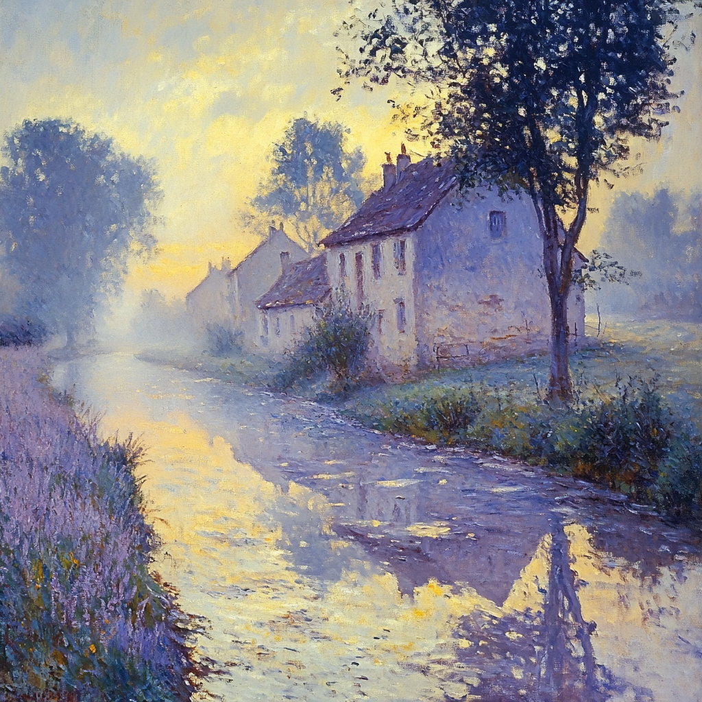 Monet Inspired Village Morning Mist paint by numbers