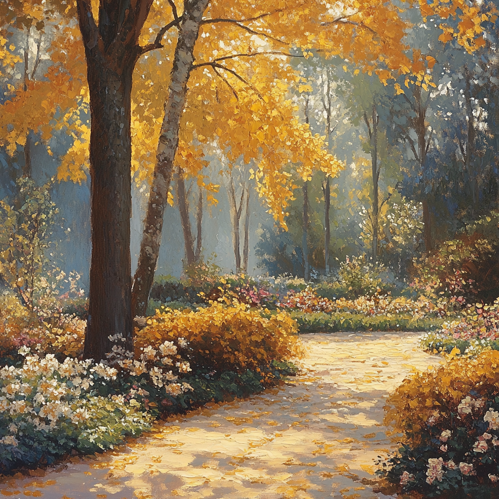 Edmund Charles Tarbell Inspired Autumn Garden Scene Number painting