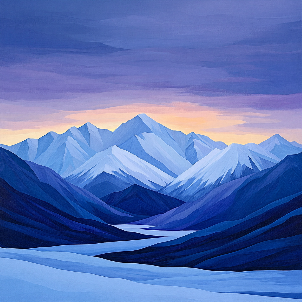 Lawren Harris Inspired Celestial Blue Mountain Silhouettes Number painting