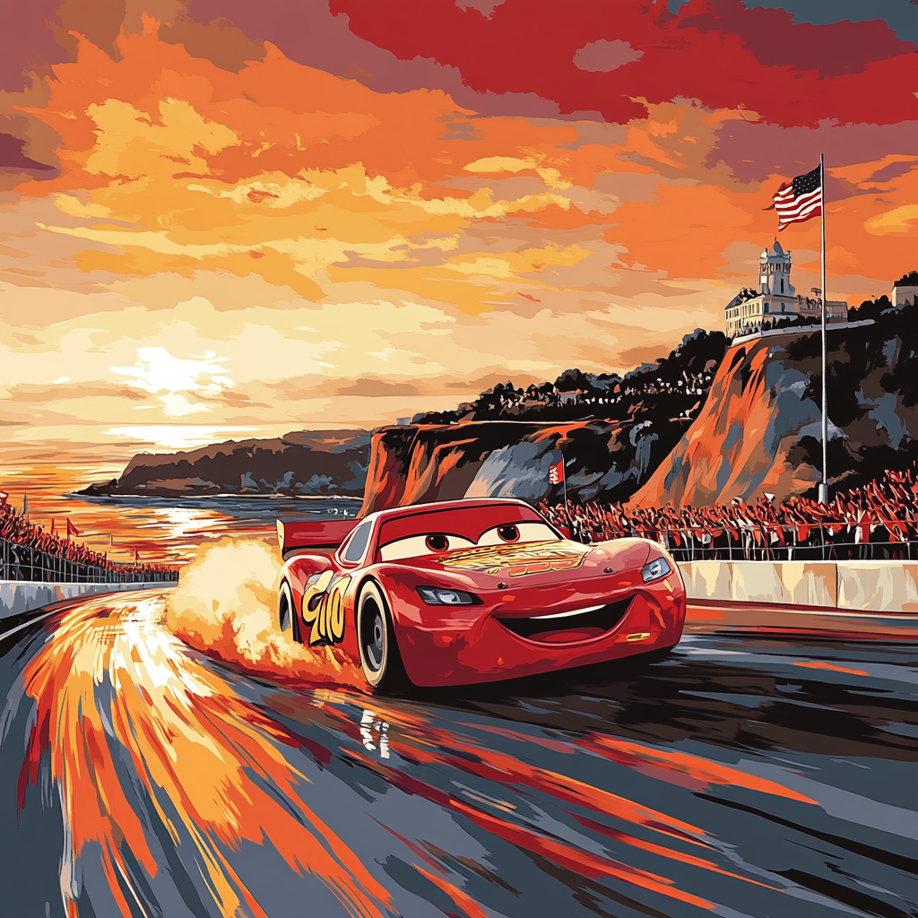 Lightning McQueen Racing Sunset Number painting