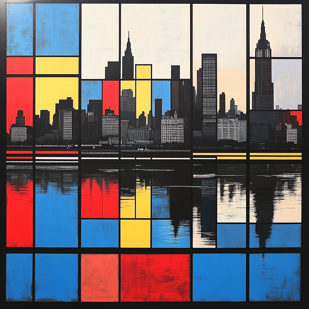 Piet Mondrian Inspired Geometric Cityscape Number painting