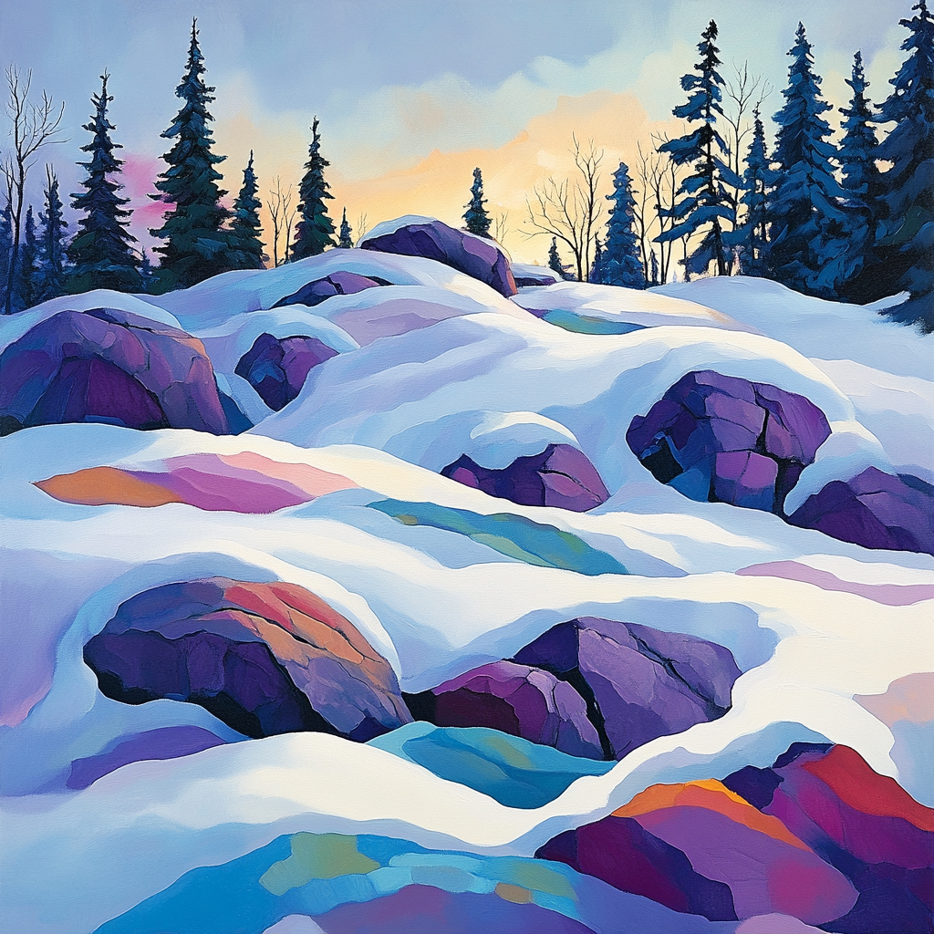 A.Y. Jackson Inspired Winter Light On Shield paint by color