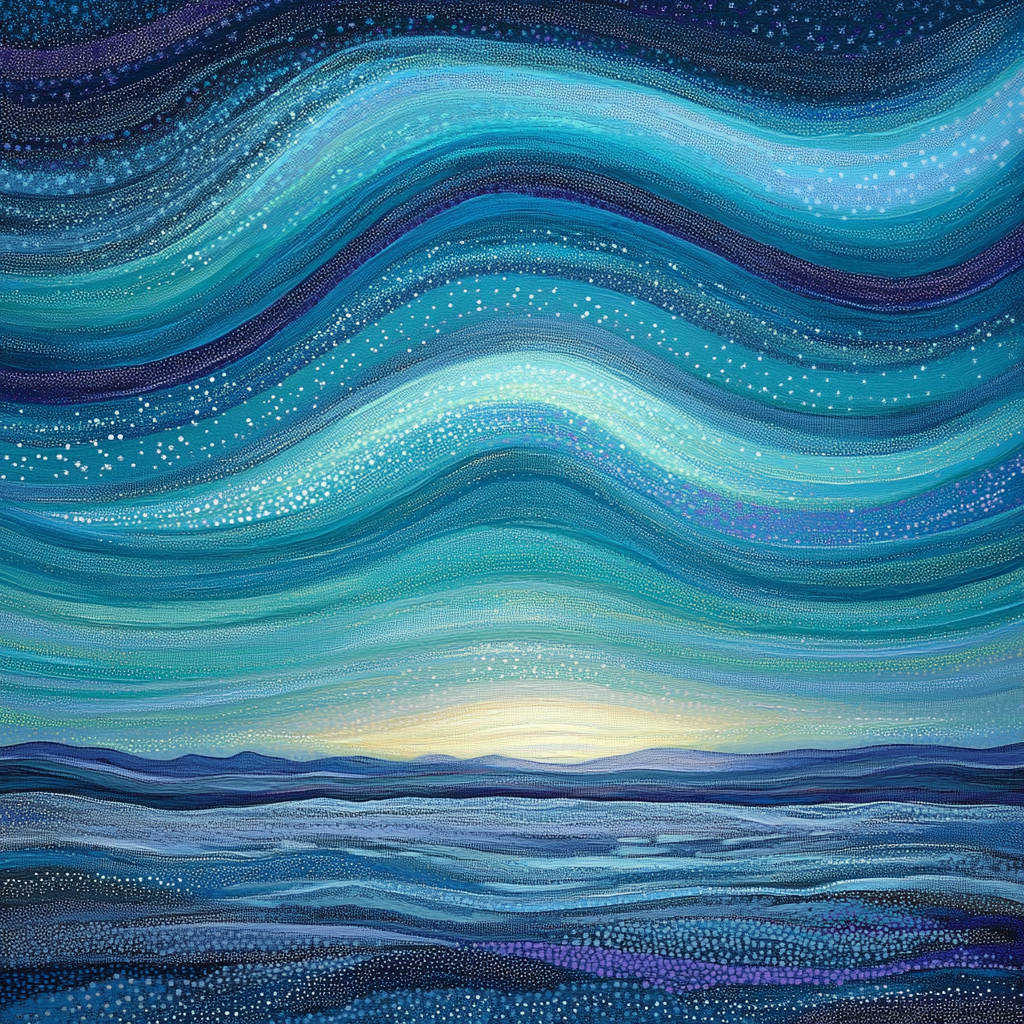Georges Seurat Inspired Arctic Aurora Field paint by numbers