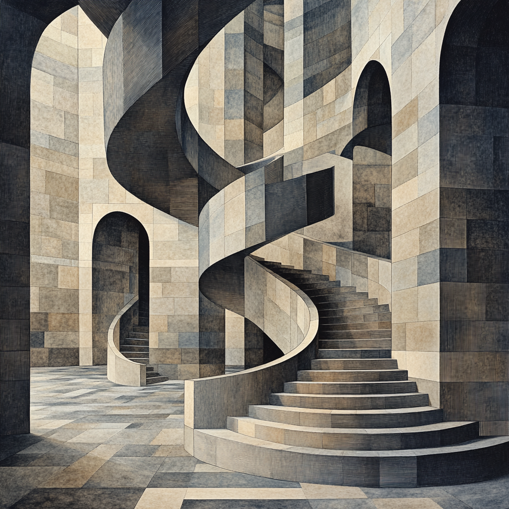 M.C. Escher Inspired Infinite Stairland paint by numbers