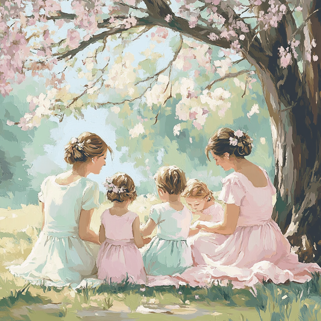 Mary Cassatt Inspired Mothers And Children In Park paint by color