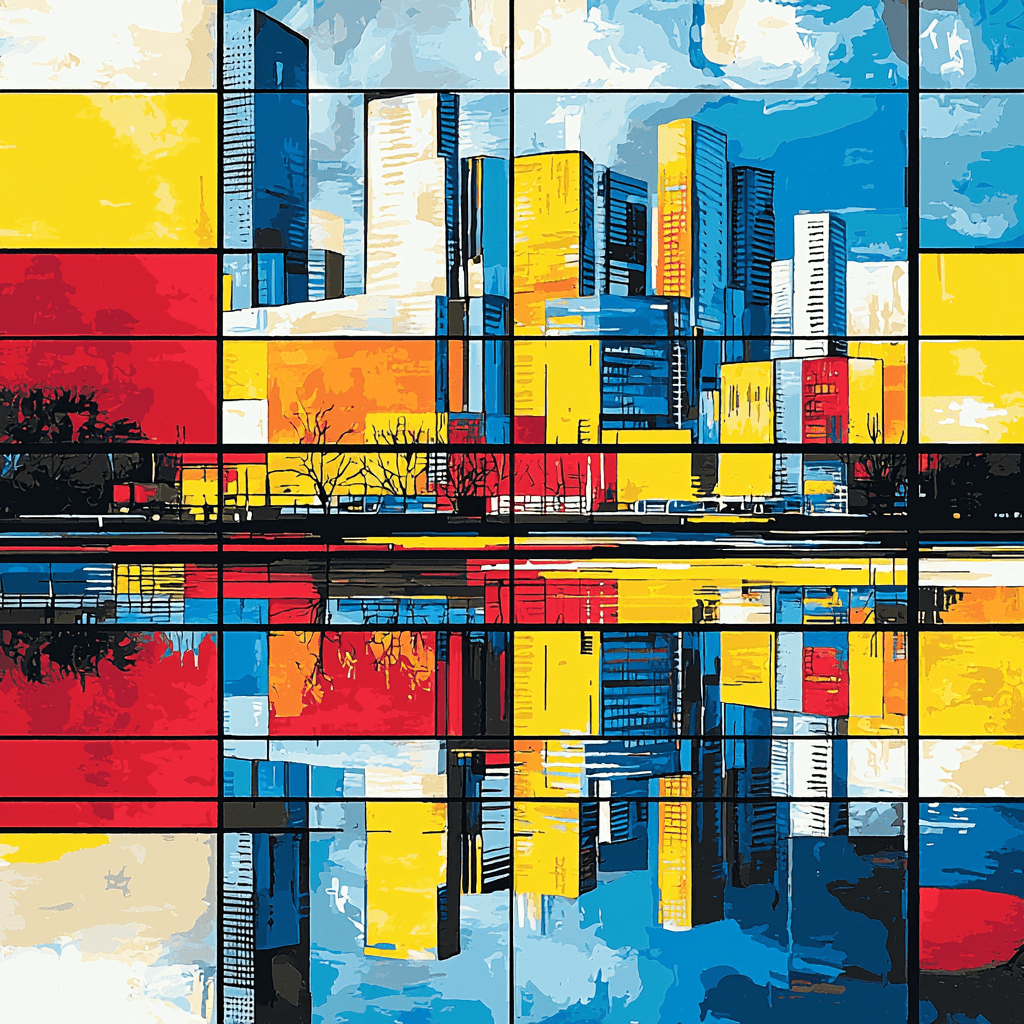 Piet Mondrian Inspired City Of Reflections Paint By Numbers Art