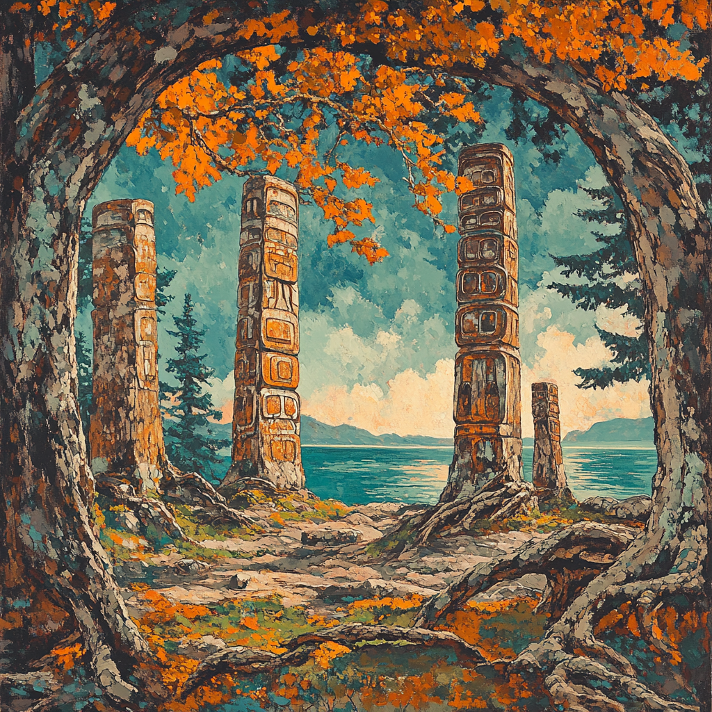 Emily Carr Inspired Totem Poles Embraced By Forest Paint by numbers kits