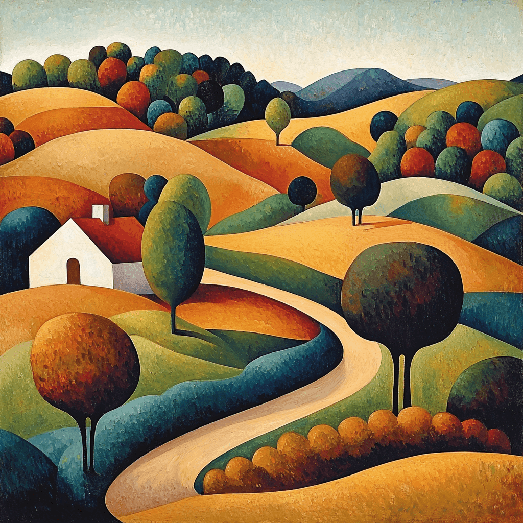 Juan Gris Inspired Cubist Rural Idyllic Number Painting