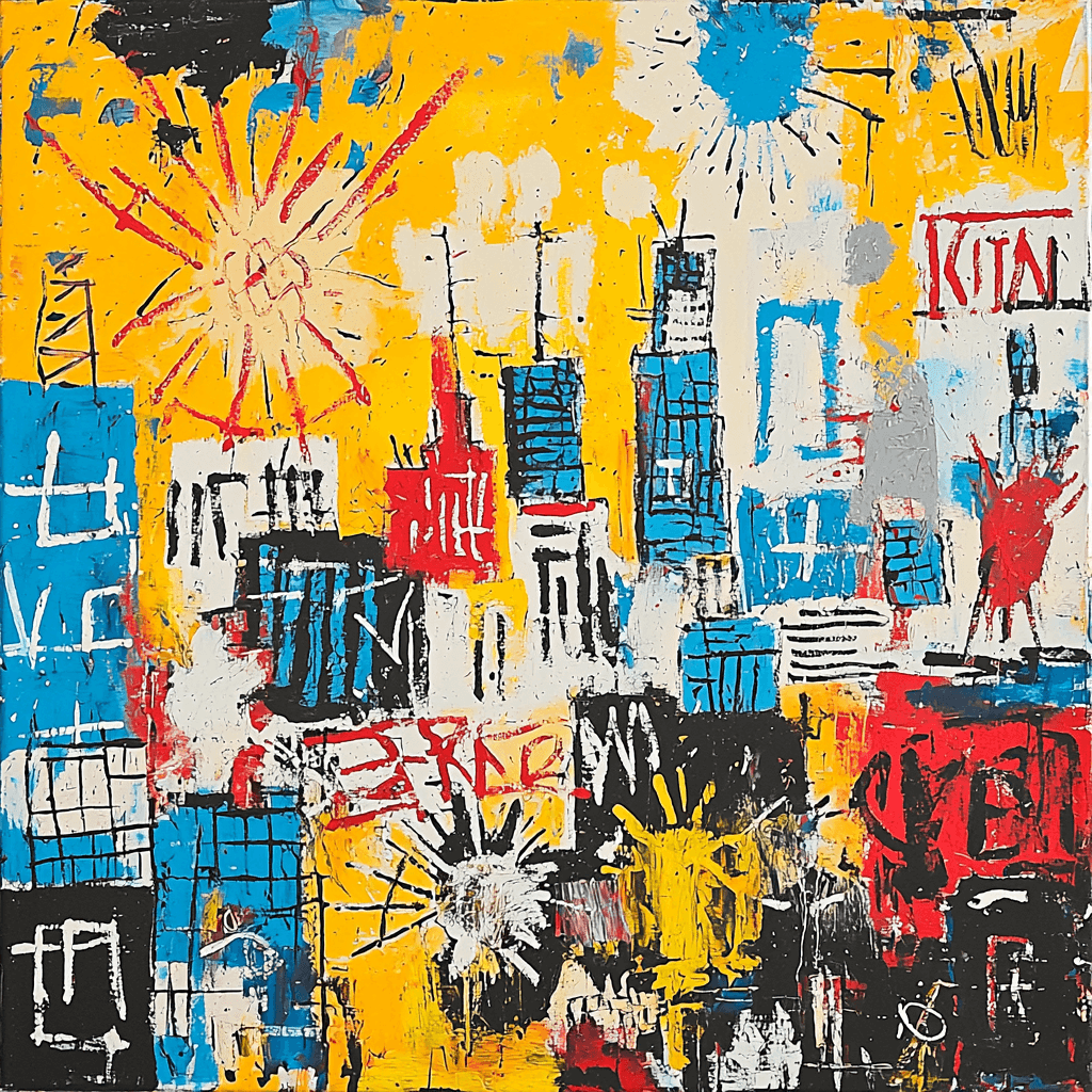 Jean-Michel Basquiat Inspired Vibrant Urban Symphony Number Painting