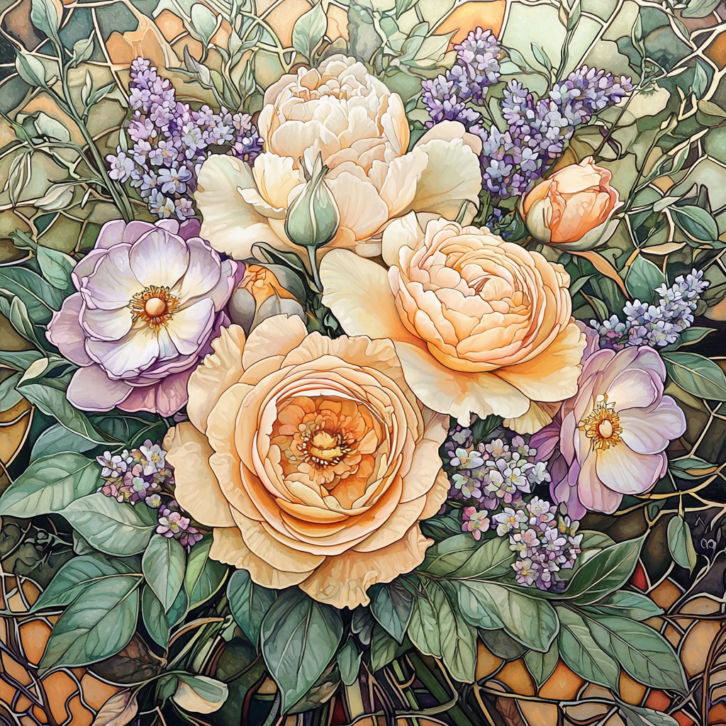 Alphonse Mucha Inspired Chic Art Nouveau Bouquet Painting By Numbers Kit