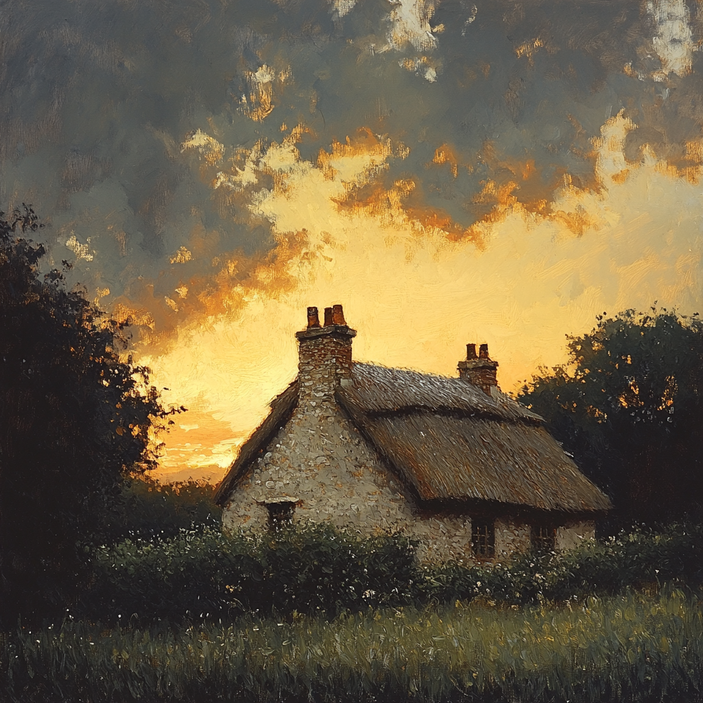 Rembrandt Inspired Cottage Beneath Brooding Sky Numbered painting kits