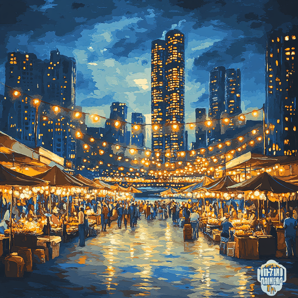 Kuala Lumpur Riverfront Night Market Malaysia Paint by numbers art