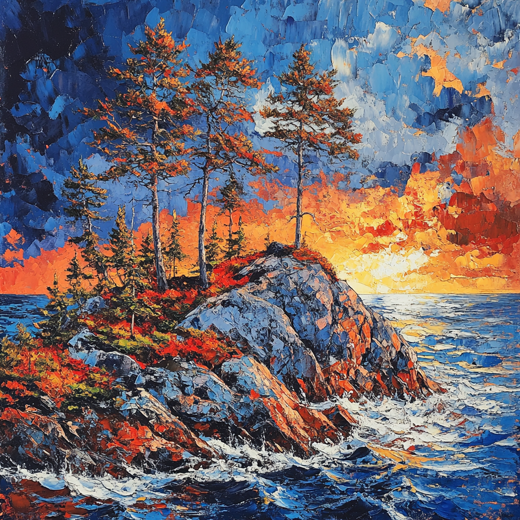 Arthur Lismer Inspired Windswept Pines On Georgian Bay Rock Number painting