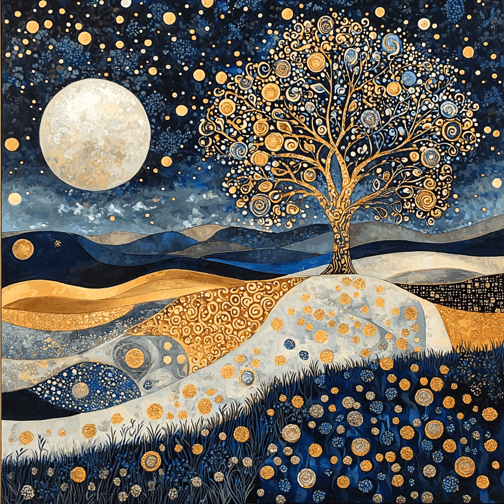 Gustav Klimt Inspired Gustav's Moonlit Serenade Paint By Numbers