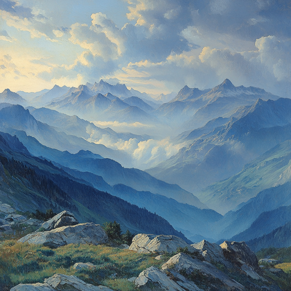 Leonardo Da Vinci Inspired Mountain Cloud Passage paint by color