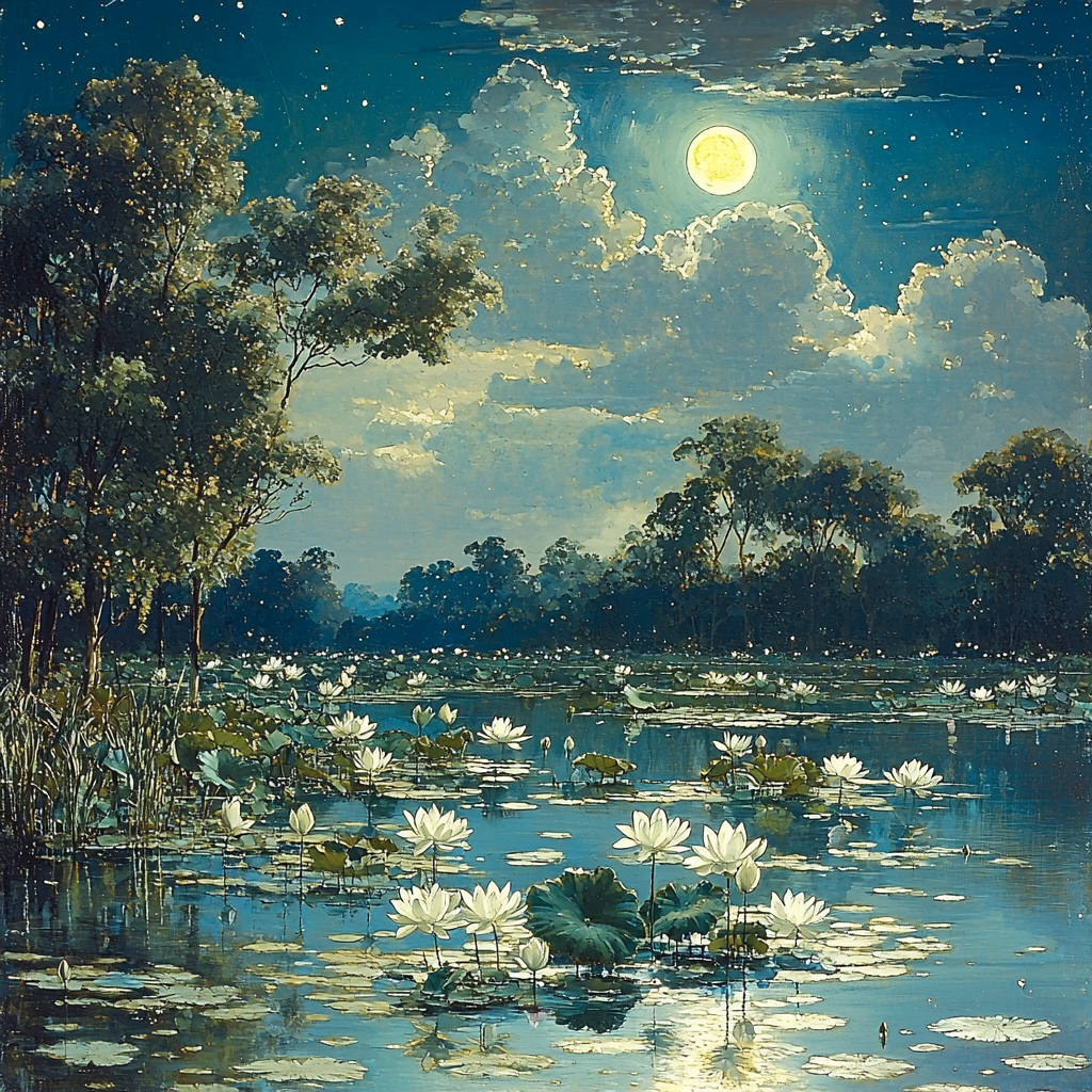 Nandalal Bose Inspired Moonlit Melody Of The Lotus Paint By Numbers Kits