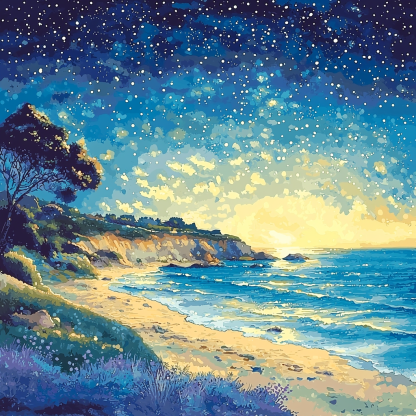 Georges Seurat Inspired Serenity Of Starry Shores Paint By Numbers