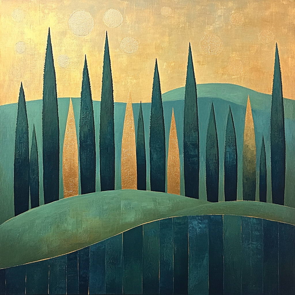 Paul Cézanne Inspired Cypress Geometry Number painting