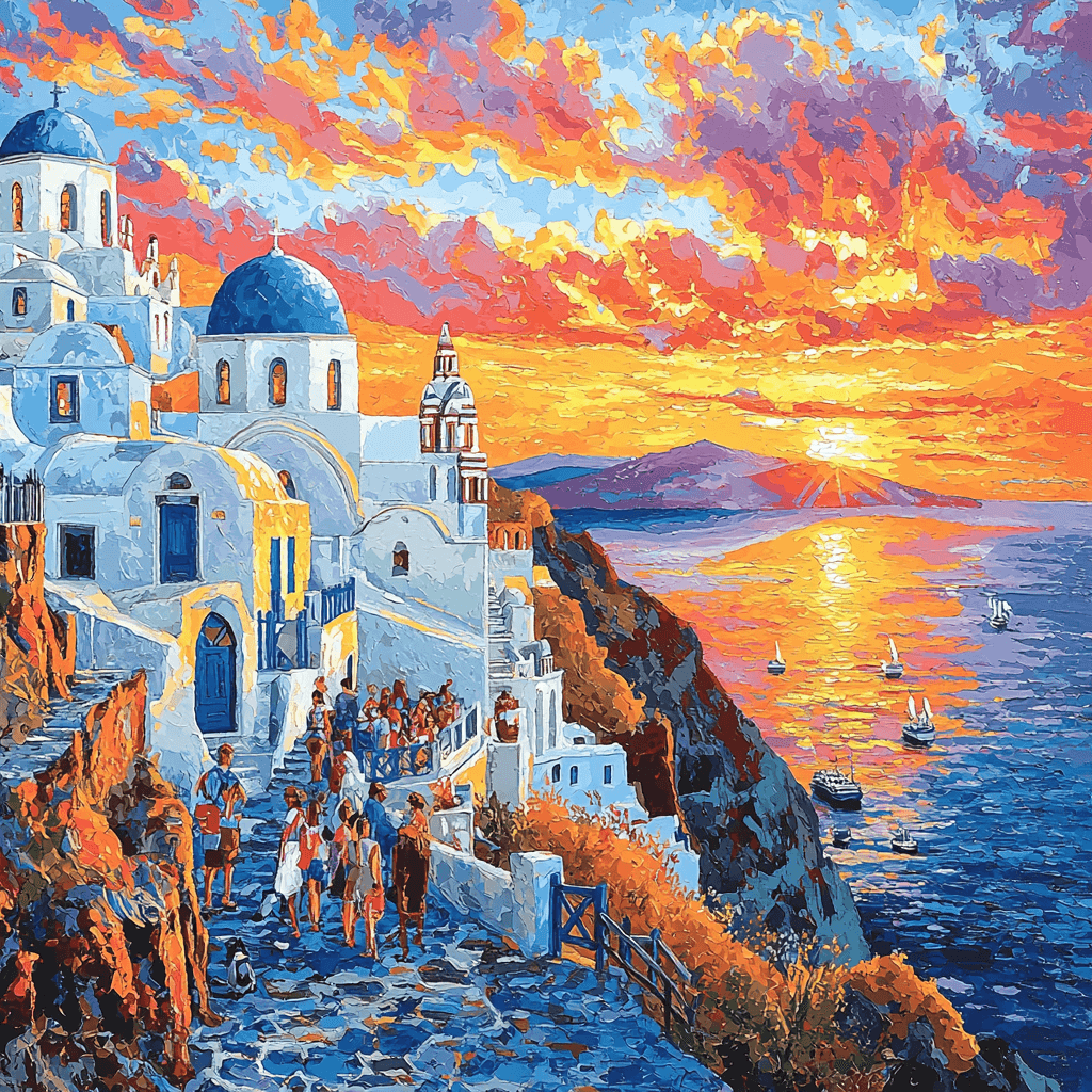 Santorini Sunset - Santorini, Greece DIY Paint By Numbers