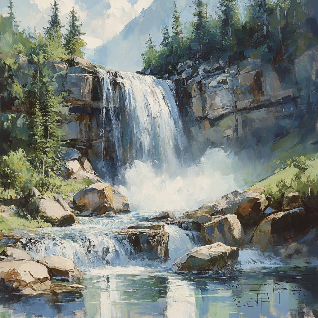 Leonardo Da Vinci Inspired Mountain Waterfall Reverie Numbered painting kits