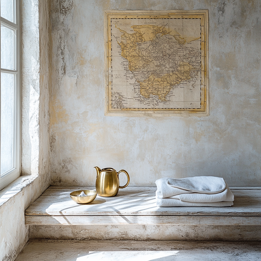 Johannes Vermeer Inspired Quiet Table With Map And Brass Pitcher painting number kit