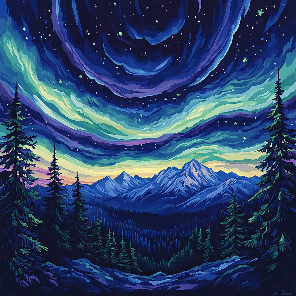 Hokusai Inspired Premium Aurora Mountain Pass Numbered painting kits