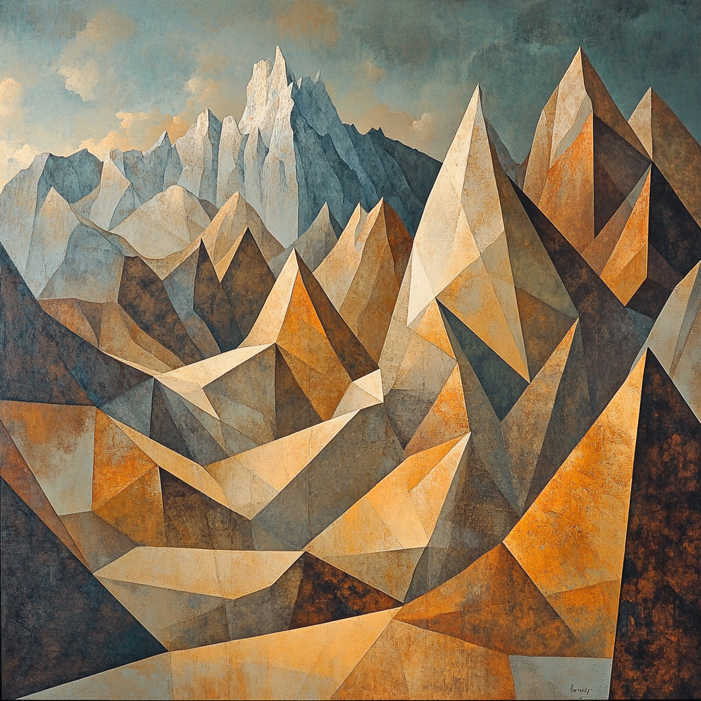 Pablo Picasso Inspired Geometric Mountain Landscape In Muted Ochre And Slate Painting by numbers kit