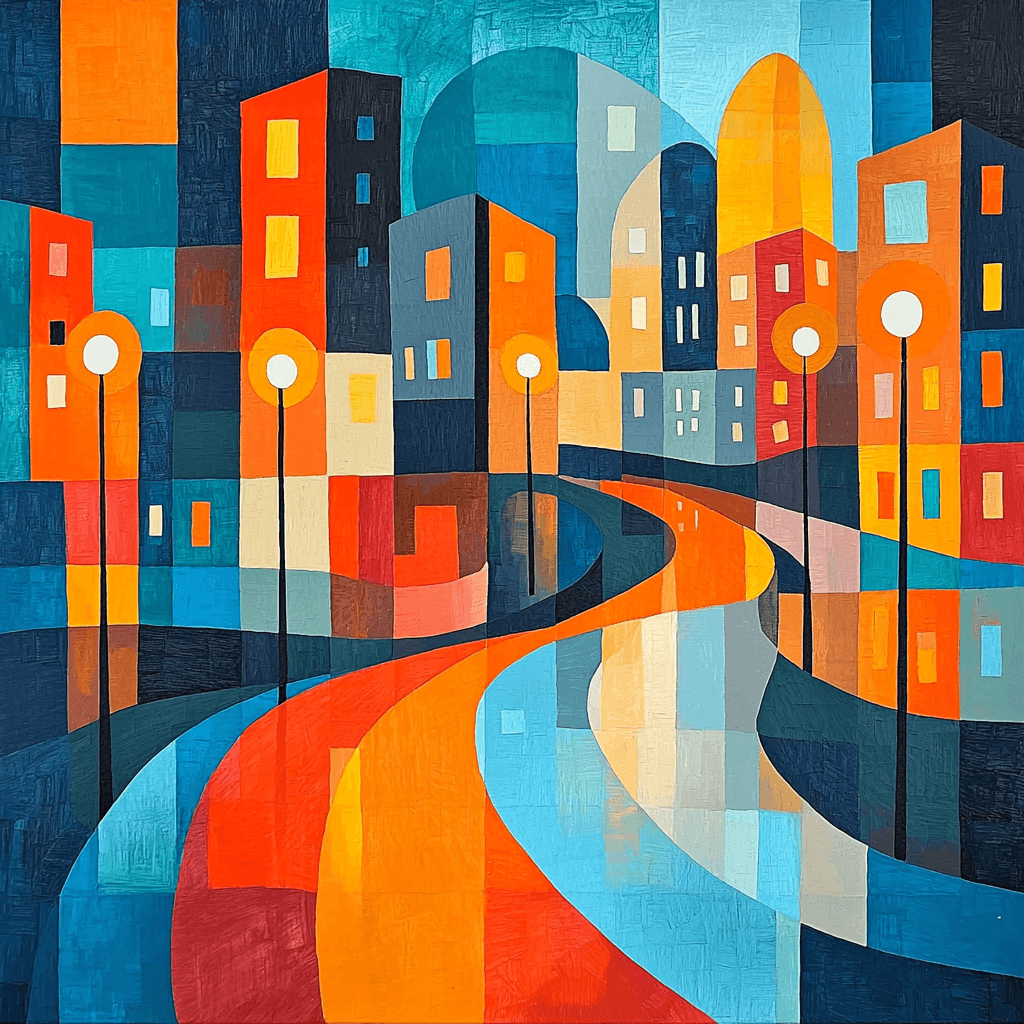 Picasso Inspired Cubist City Lights Serenade Number Painting