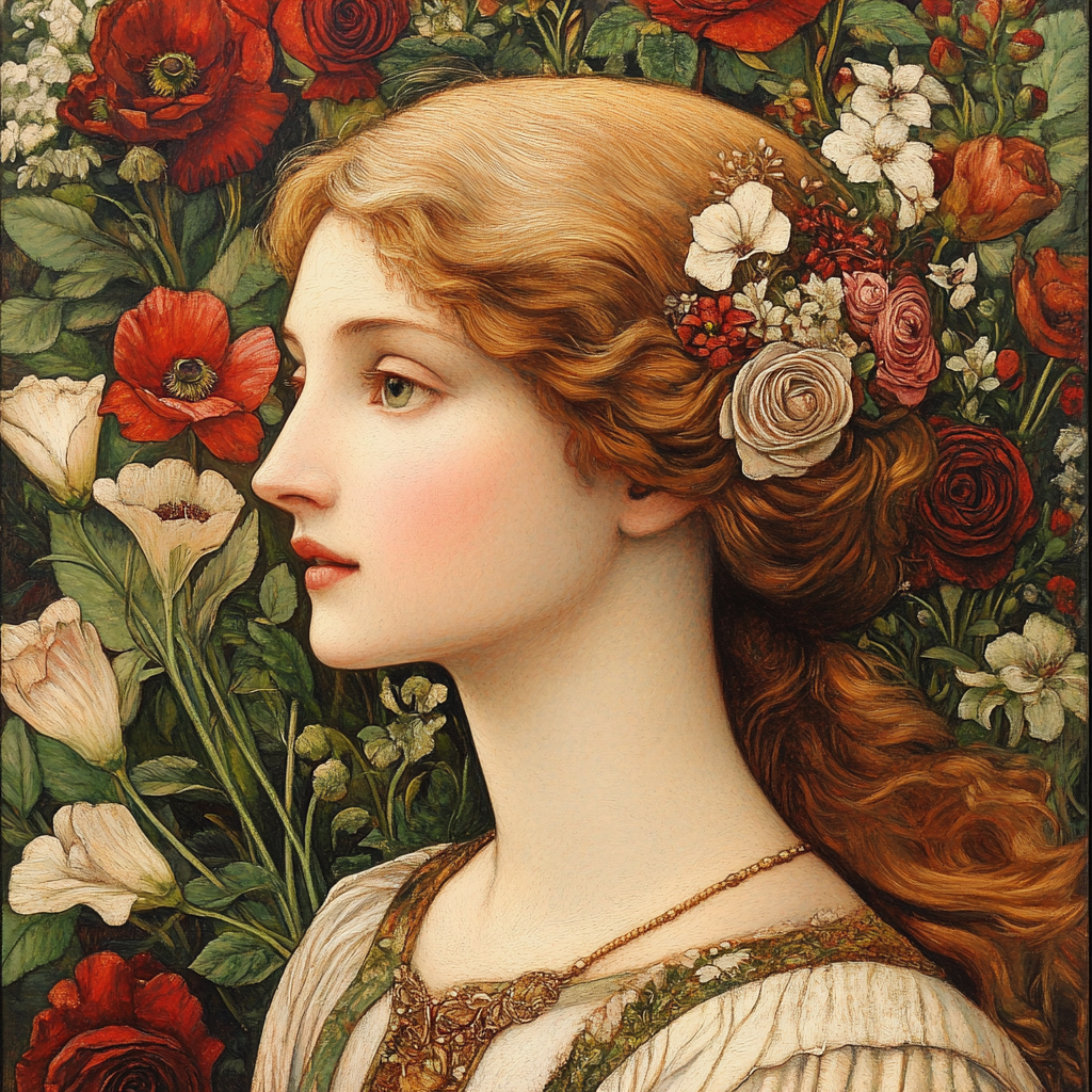 Dante Gabriel Rossetti Inspired Floral Portrait DIY paint by numbers