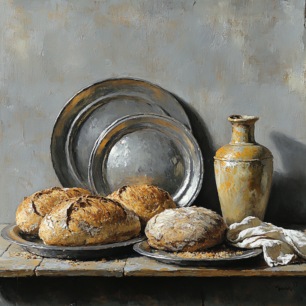 Diego Velázquez Inspired Pewter Plates And Loaves Composition paint by number