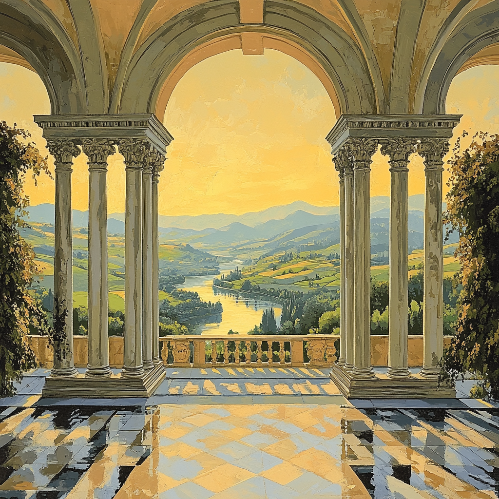Raphael Inspired Symmetrical Piazza Overlooking Luminous Valley DIY paint by numbers